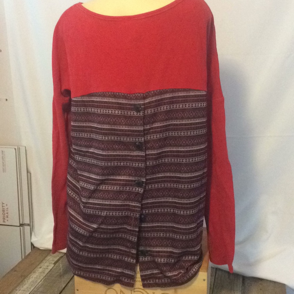 Red waffle knit long sleeve tee